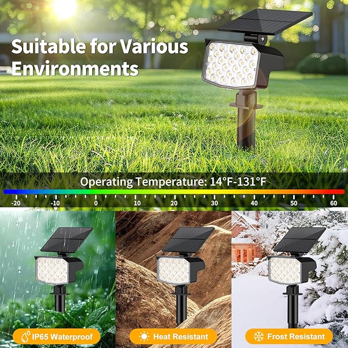 Solar Spot Lights Outdoor Waterproof Adjustable Solar Powered Landscape Lights for Yard 3 Long Time Lighting Modes Spotlights for Pathway Garden Outside Wall Pool Porch- 10 Pack, Warm White