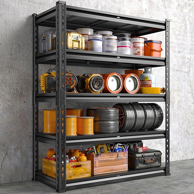 REIBII 72.1" H Garage Shelving 2000LBS Storage Shelves Heavy Duty Metal Shelving 5 Tier Garage Storage Shelves for Commercial Warehouse Pantry Kitchen 72.1" H x 40.1" W x 18.1" D