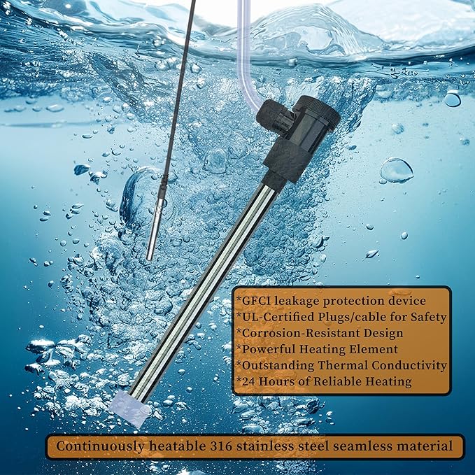 316 1000W Fully Submersible, Portable Electric bucket and Hot Tub immersion Water Heater with Temp Control, GFCI Leakage Protection for Bathtubs, Buckets, Pool, Baptistry & inflatable pool