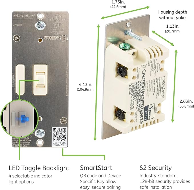 Enbrighten Almond Z-Wave Plus Smart Light Switch with QuickFit and SimpleWire, 3-Way Ready, Compatible with Alexa, Google Assistant, ZWave Hub Required, Repeater/Range Extender, Toggle, 24 Pack, 82686