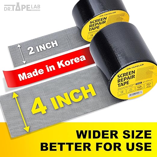 Black Window Screen Repair Tape, 2 in X 15 FT, Screen Repair Kit for Windows or Doors, Strong Adhesive Patch Kit Fiberglass Mesh Tape