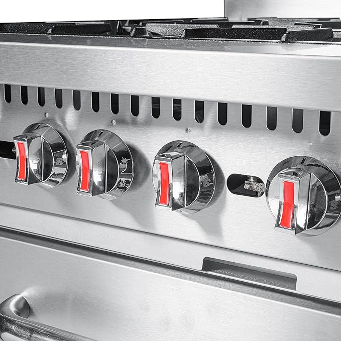 KoolMore KM-CR36-NG 36 in. 6 Burner Commercial Natural Gas Range with Oven, Solid Black