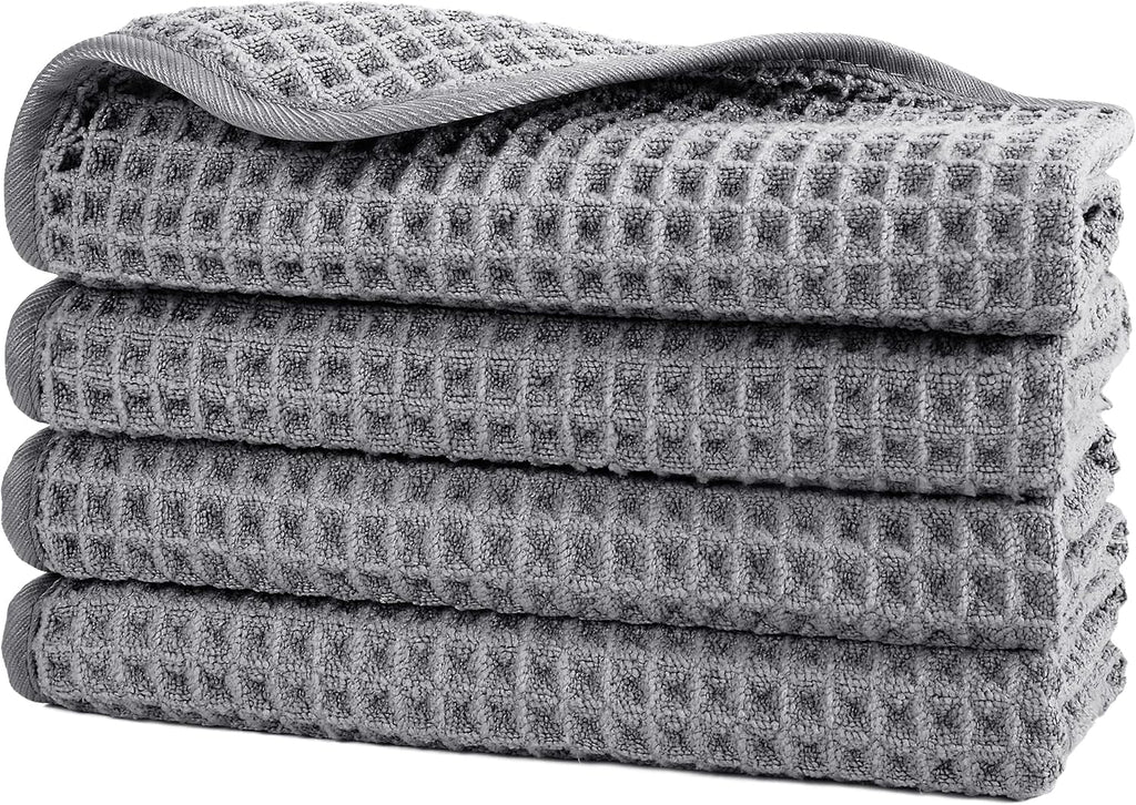 POLYTE Microfiber Lint Free Washcloth Face Towel, 13 x 13 in, 4 Pack (Waffle Weave)