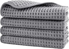 POLYTE Microfiber Lint Free Washcloth Face Towel, 13 x 13 in, 4 Pack (Waffle Weave)