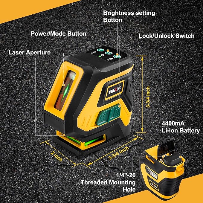 PREXISO Laser Level with Tripod & 2 Plumb Dots - 100 Ft Rechargeable Point Cross Laser Level Self Leveling - Plumb Spot Alignment Wide Angle Laser Line for Construction, Ceiling, Floor Tile