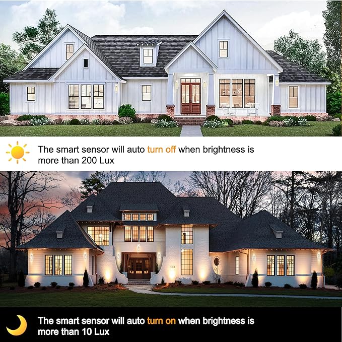 PARTPHONER Modern Outdoor Wall Porch Lights 2 Pack, 15" Exterior Sconce Waterproof Dusk to Dawn Lighting, White