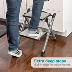Polder Easy-Close Aluminium 2-Step Stool, Ladder with Non-Skid Feet, Folding Step, Top Step Height - 1.4 feet