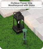 CCCEI Outdoor Power Strip Weatherproof with Stake, Waterproof Extension Cord with Multiple Outlets, Christmas Exterior Garden Decor, Yard, Camping, 4 Plugs, Surge Protector 25FT, Green.