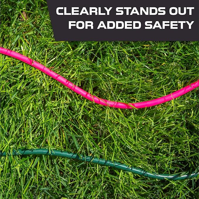 Iron Forge Cable Weatherproof 100 Ft Outdoor Extension Cord - 16/3 SJTW 10 Amp Heavy Duty Neon Pink Extension Cord 3 Prong - Lighted End