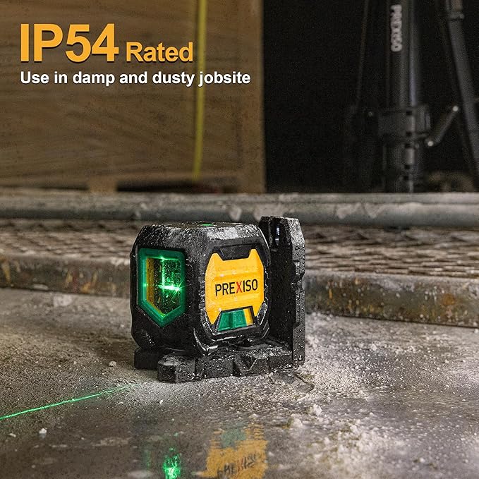 PREXISO Laser Level with 47 Inch Tripod, IP54 Rechargeable 65Ft Green Cross Line Laser Self Leveling, Light Indicator, 3 Brightness Mode, Lazer Leveler Tool for Picture Hanging, Tile, Home Renovation