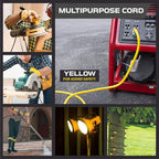 Iron Forge Cable 10 Gauge 25ft Lighted Outdoor Heavy Duty Extension Cord with 3 Outlets - 15 Amp 10/3 SJTW Yellow Extension Cord with Multiple Outlets