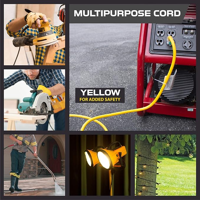Iron Forge Cable 10 Gauge 75ft Lighted Outdoor Heavy Duty Extension Cord with 3 Outlets - 15 Amp 10/3 SJTW Yellow Extension Cord with Multiple Outlets