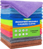 Microfiber Cleaning Cloths 16 Pack 8 Color Cleaning Rags for Housekeeping Home Kitchen Bathroom Car,11.5"X11.5" Soft Lint Free Wet and Dry Use Dusting Cleaning Supplies Towels
