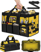 16-Inch Heavy Duty Tool Bag, 19-Pockets Tool Box Organizer, Portable Toolbag W/Soft Handle, Organized Storage, Mechanic Gifts for Men Dad Husband Him Christmas, Wide Mouth Toolbox Organization, Yellow