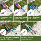 Rainbow Gardening Tool Set, Shovel, Pruning Shears and Hand Fork Gardening Hand toolsgardening Supplies (5 Pieces) Gardening Gifts for Women