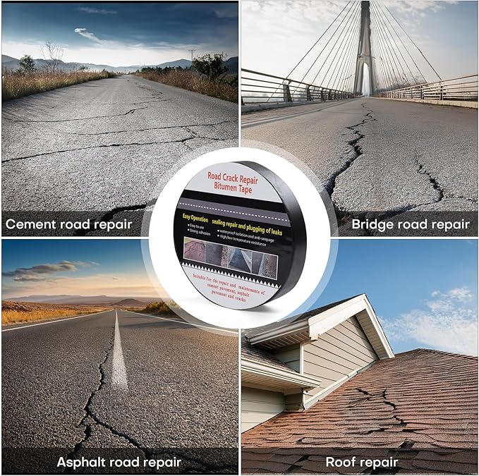 Boshen 2 Rolls 1.57in x 33 FT Asphalt Crack Tape Self-Adhesive Asphalt Crack Filler Asphalt Joint Repair for Driveway Parking Lot Roof Asphalt Cement Road(3mm Thick), No Torch Required