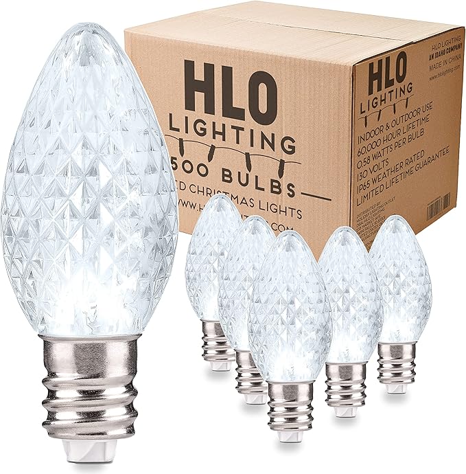 Holiday Lighting Outlet Faceted C7 Christmas Lights | Cool White LED Light Bulbs Holiday Decoration | Warm Christmas Decor for Indoor & Outdoor Use | 2 SMD LEDs in Each Light Bulb | Set of 500