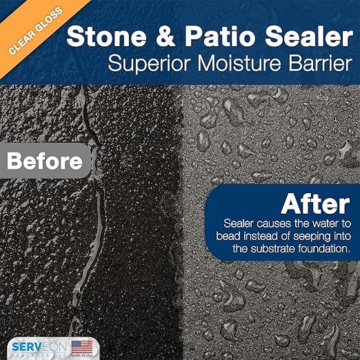 Natural Stone Sealer Plus Stain Guard (Clear Gloss Finish) Commercial Grade Outdoor Indoor Waterproof Grout Sealer Protects Pavers Pools Patios Landscape Stones (1 Gallon) H2700S