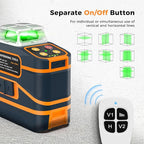 CIGMAN Laser Level CM-801 Laser Level Self Leveling 3x360°3D Green Cross Line for Decoration and Picture Hanging with Two Rechargeable Batteries, Remote Controller and Magnetic L-Shaped Bracket