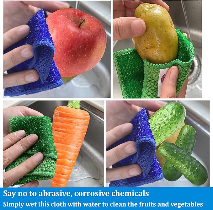 12 Pack Microfiber Scrub Dish Cleaning Cloth, Non-Scratch, Reusable & Durable for Pan Pot Dish Cooktop Stovetop Counter Kitchen Household, Machine Washable, 6 x 6 Inch, Orange, Blue & Green Assorted