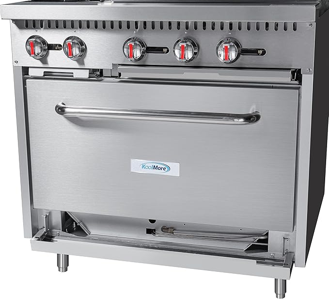 KoolMore KM-CRG36-NG 36 in. 2 Burner Commercial Natural Gas Range with 24 in. Griddle, Solid Black
