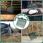 Lasnten Manure Fork Replacement Head, 18 Tines Pitchfork Head with Screws and Nuts, Horse Manure Rake for Picking up Grass and Hay(Army Green,2 Pcs)