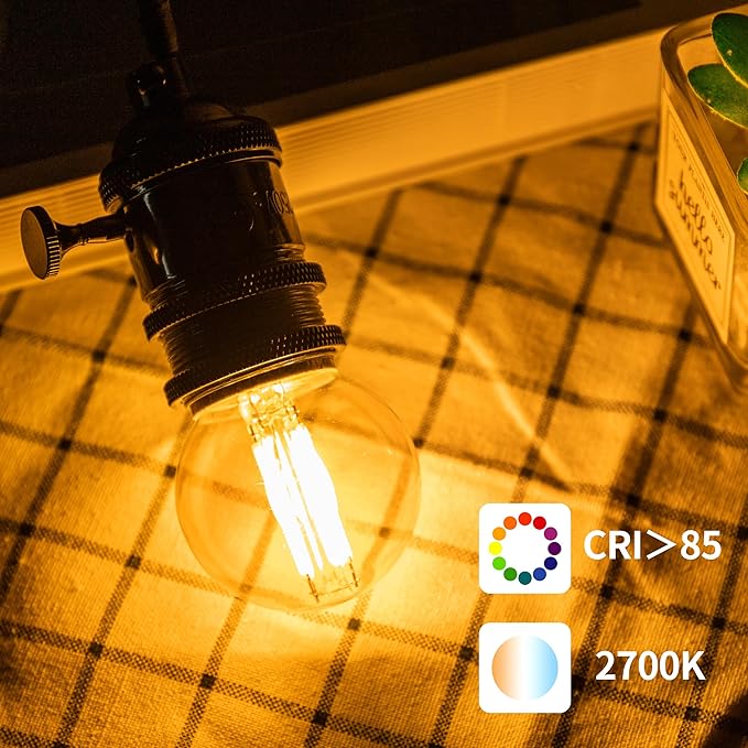 G16.5 Led Bulb, Small Round Edison Light Bulbs, E26 Dimmable Globe Amber Vanity Light Bulbs, 6w 2700k Vintage LED Filament Edison Bulb