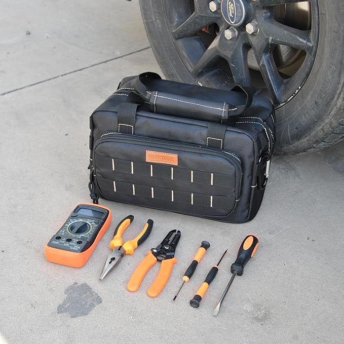 Heavy duty 12-inches Small Tool Bag for men.Plumbers/Range/EDC bag. Multi-Purpose Work Mechanics, Electrician, Carpenters, Builders, Plumbers 12'' X 7''.