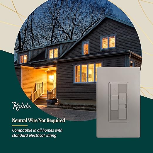 TOPGREENER Elite Series Kalide Dual Load Dimmer Light Switch, Double LED Dimmer Switch, Full Range Dimming, Single Pole, 120VAC, 60Hz, 200W LED/CFL, Neutral Wire Not Required, TGDDS-NK, Nickel