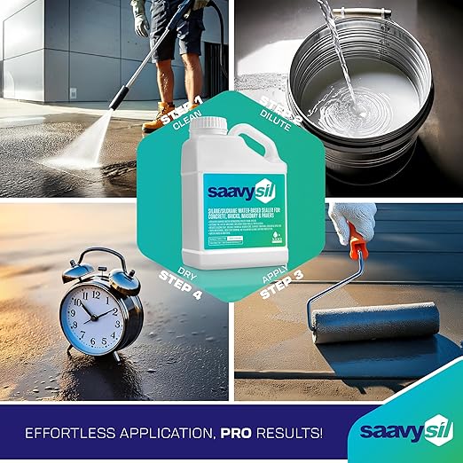 Silane Siloxane Penetrating Concrete Sealer – 1 Gallon Makes 2 Gallons – Eco-Friendly - Water-Based Waterproof Protection for Indoor/Outdoor Concrete, Masonry, Brick, Pavers & Stone – Clear Finish