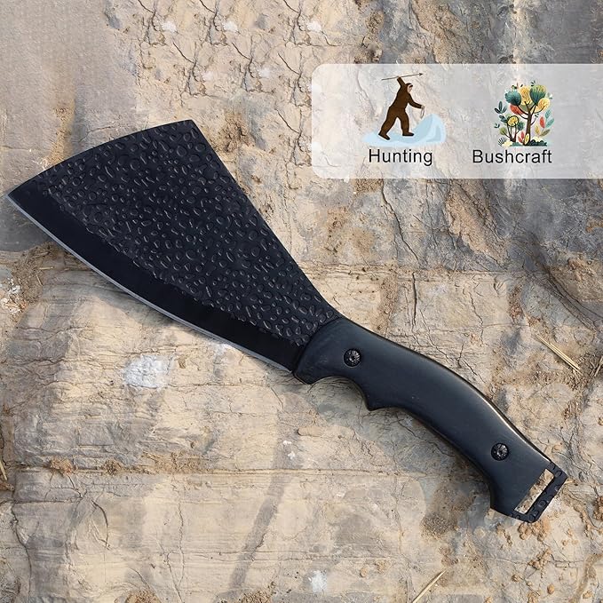 11 Inch Hatchet with Sheath, Small Compact Machete Axes, Fixed Blade Full Tang Camping Tactical Knife for Woodworking, Garden Machete Axe with Sheath for Bushcraft Yards Bushes Wood, A1BK