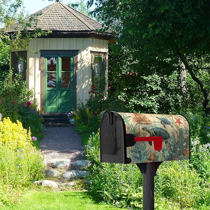 Sea Turtle Mailbox Cover Summer Nautical Mailbox Covers Magnetic Standard Size 21x18 Inch Ocean Coral Mail Box Wraps Coastal Post Letter Box Decor