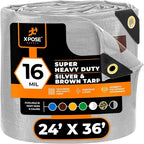 24' x 36' Super Heavy Duty 16 Mil Silver/Brown Poly Tarp Cover - Thick Waterproof, UV Resistant, Rip and Tear Proof Tarpaulin with Grommets and Reinforced Edges - by Xpose Safety