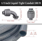 1/2 inch 100Ft Liquid-Tight Conduit Kit, Flexible Non Metallic Electrical Conduit, with 6 Straight and 5 Angle Fittings Included. 1/2" Dia