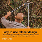Fiskars Ratchet Drive Anvil Lopper 32 Inch Heavy Duty Tree Trimmer, 2 inch Cut Capacity, Riveted Handles for Easy Squeeze Cutting Power