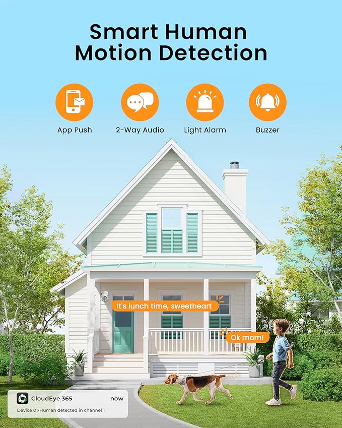 Camcamp Wireless Security Camera System, Solar Powered PTZ 4MP 6 Cam-kit Camera Security System, 500GB HDD NVR,Easy Installation, Color Night Vision, 2 Way Audio, 2.4G & 5G WiFi for Home Outdoor