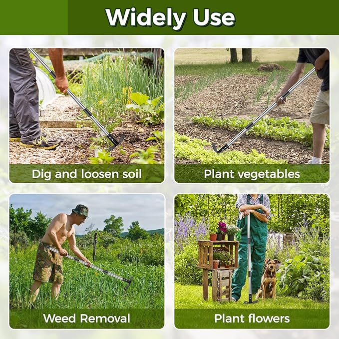 Weed Puller Tool with Long Handle - 44" Heavy Duty Manual Weeder & Garden Hoe, 2 in 1 Uprooting Tool for Yard, Lawn, Flower Bed, and Patio, Durable Weed Remover for Gardening