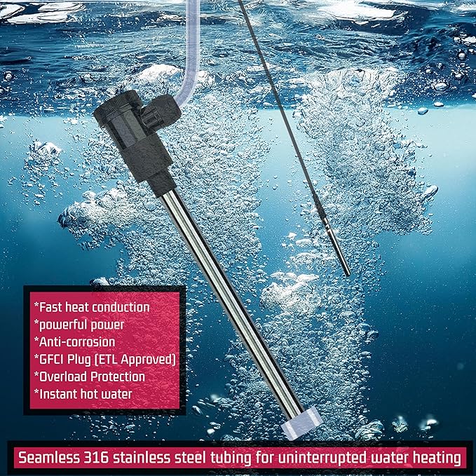 1300W Immersion Water Heater Portable Electric Buckets & Hot Tub Fully Submersible Water Heater with Temp Control and GFCI for baptistry, Bathtub, Pools, Buckets - Easy to use