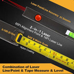 PREXISO 4-in-1 Line Laser Level Multipurpose Torpedo Level, 65Ft Alignment Point & 16Ft Laser Line & 10Ft Measure Tape Ruler & Quick Angle Setting for Hanging Picture Wall Marking Home Renovation