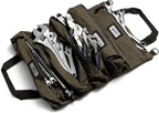 Official Voyager Tool Roll Bag - Easy to Carry 5-Pocket Roll Up Tool Bag - Durable 20oz Canvas, Rust-Proof YKK Zippers & Secure Buckle - A Gift for Dads, Mechanics, Electricians & Hobbyists| ArmyGreen
