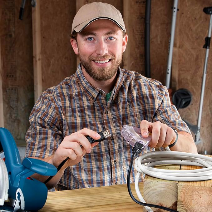 Outdoor Extension Cord Waterproof (15 ft) 12 Gauge Heavy Duty Extension Cord Splitter - Lighted Outdoor Extension Cords with Multiple Outlets - Watts Wire - 15' Grounded - extensiones electricas