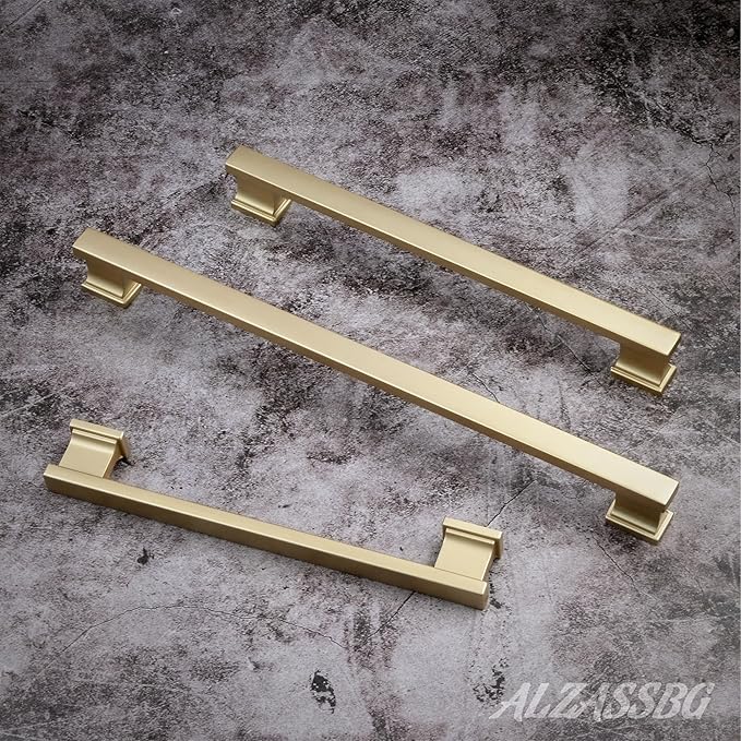 Alzassbg 5 Pack Matt Gold Cabinet Pulls, 7 Inch(177.8mm) Hole Centers Kitchen Cabinet Handles for Cabinets and Drawers AL3061MGP