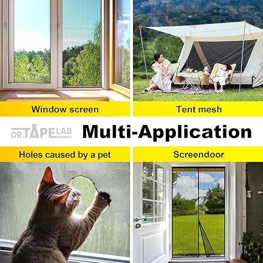 Grey Window Screen Repair Tape, 4 in X 15 FT, Screen Repair Kit for Windows or Doors, Strong Adhesive Patch Kit Fiberglass Mesh Tape