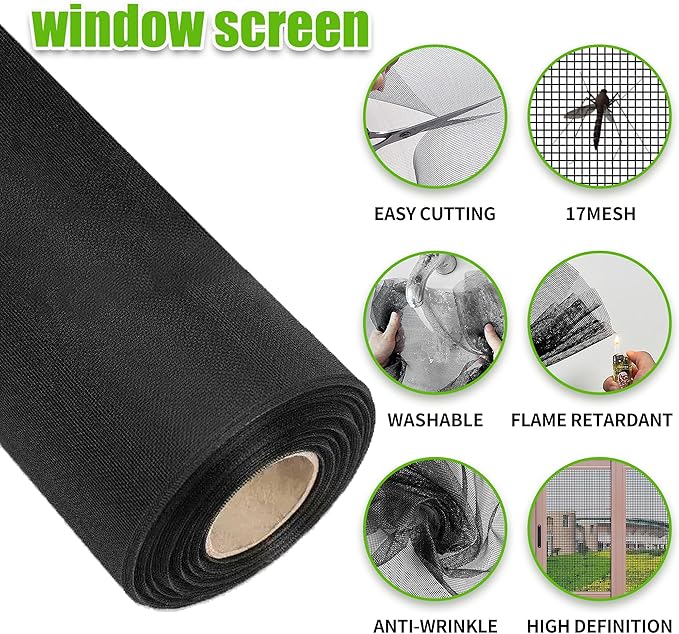 48in x 100ft Window Screen and Screen Door Mesh .Fiberglass Screen Doors for Patio and Window .for DIY Repair Or Reinstallation of Screens and Doors Gary