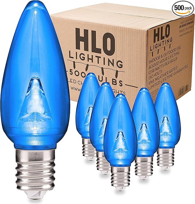 HLO Lighting Smooth C9 Christmas Lights | Blue LED Bulbs for Indoor & Outdoor Christmas Decor | Set of 500