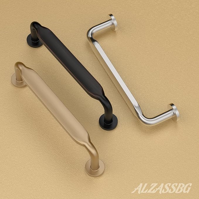 Alzassbg 10 Pack Brushed Satin Nickel Cabinet Handles, 3-3/4 Inch(96mm) Hole Centers Arch Modern Cabinet Pulls Kitchen Cabinets Hardware for Cabinets and Drawers AL3503SN