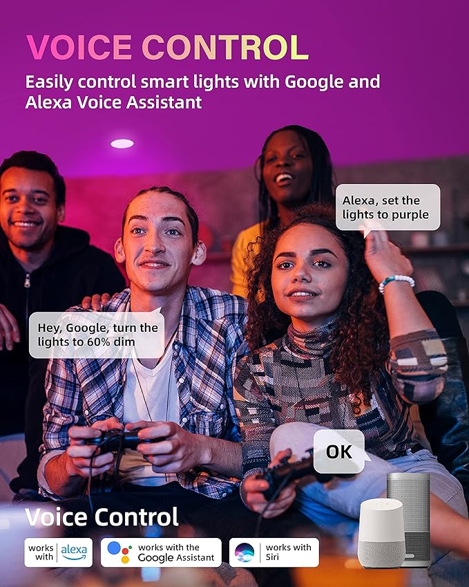 2 Pack Smart Recessed Lighting 6 Inch, Ultra-Thin LED Recessed Lighting 12W 1200LM Smart Downlight with Junction Box, Compatible with Alexa/Google Assistant - ETL and Energy Star