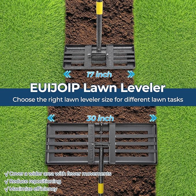 Heavy Duty Lawn Leveling Rake 30x10 with 70" Adjustable Handle - Commercial Grade Landscape Grading Tool, Foldable Yard Leveler for Soil Sand & Topdressing | Stainless Steel + Ergonomic Design