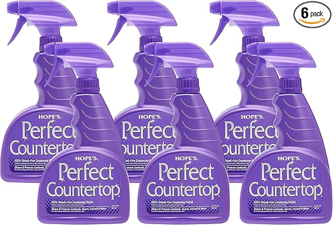 HOPE'S Perfect Countertop Cleaner and Polish 22-Ounce, Streak-Free Multi-Surface Cleaning Spray, Safe on Stone, Laminate, CORIAN, Granite, Quartz, Marble, Pack of 6
