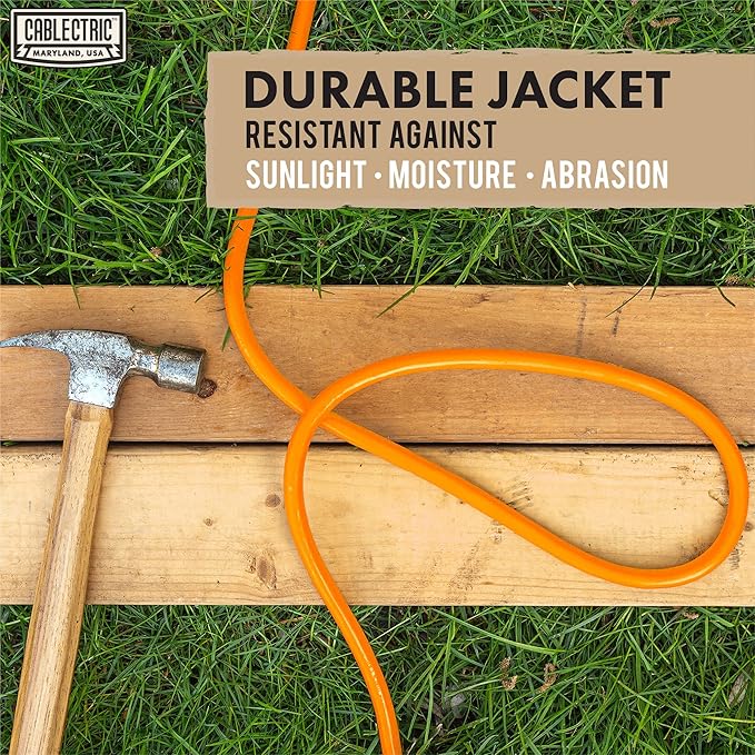 12 Gauge Extension Cord 100 ft, 12/3 SJTW 100 Foot Heavy Duty 3 Prong, Weatherproof Outdoor Power Cord Orange 15 Amp, Great for Major Appliances